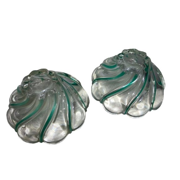 2 Clear Glass Bowls with Green Swirls Scalloped Edge - Picture 4 of 7